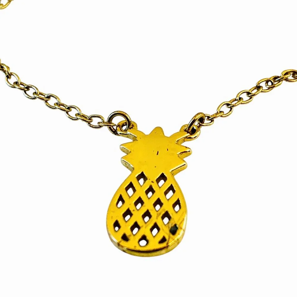 By STERLING FOREVER Pineapple Cutout Pendant Necklace Silver & Gold Wash GIRLS